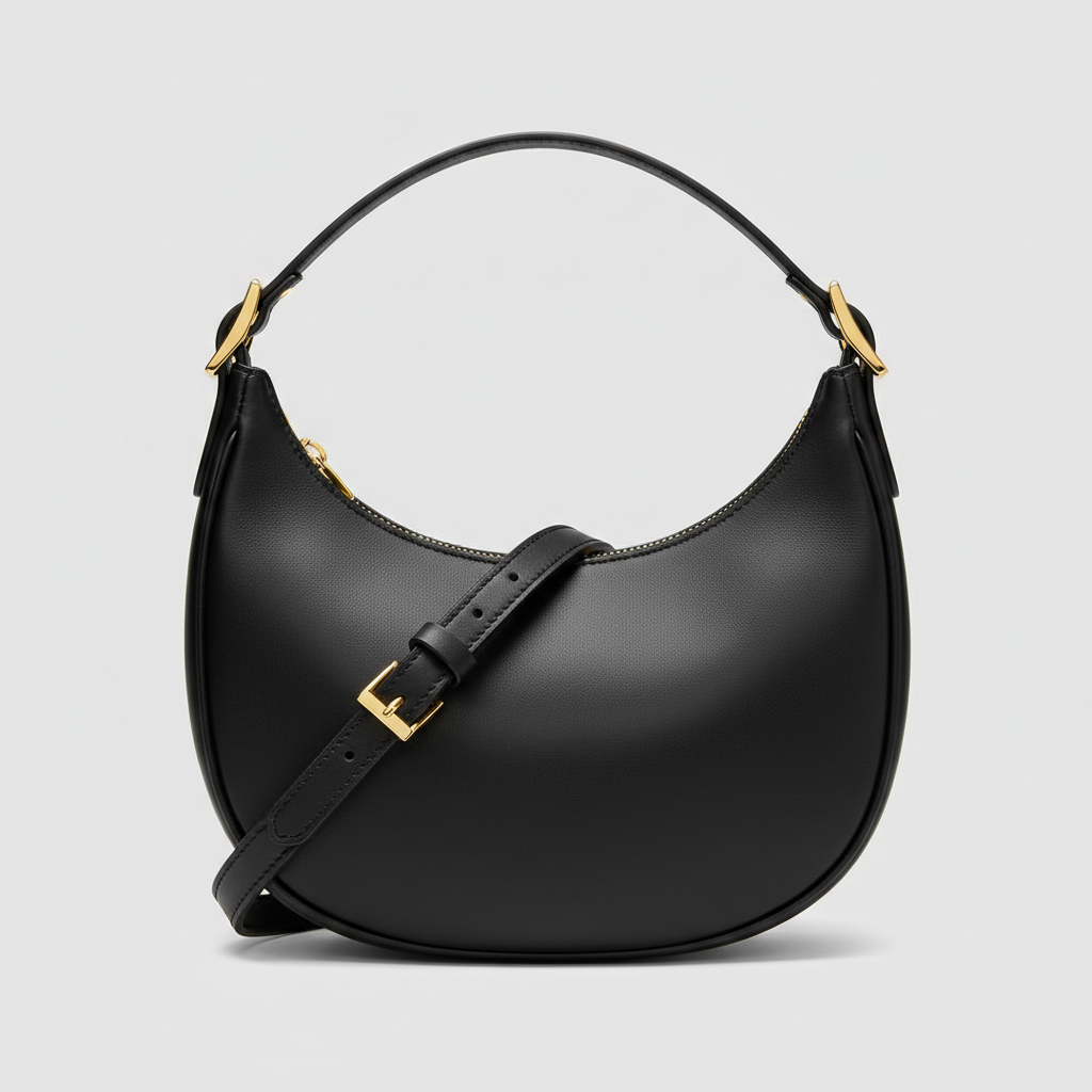 Luna Crescent Shoulder Bag Black – Hero Front View