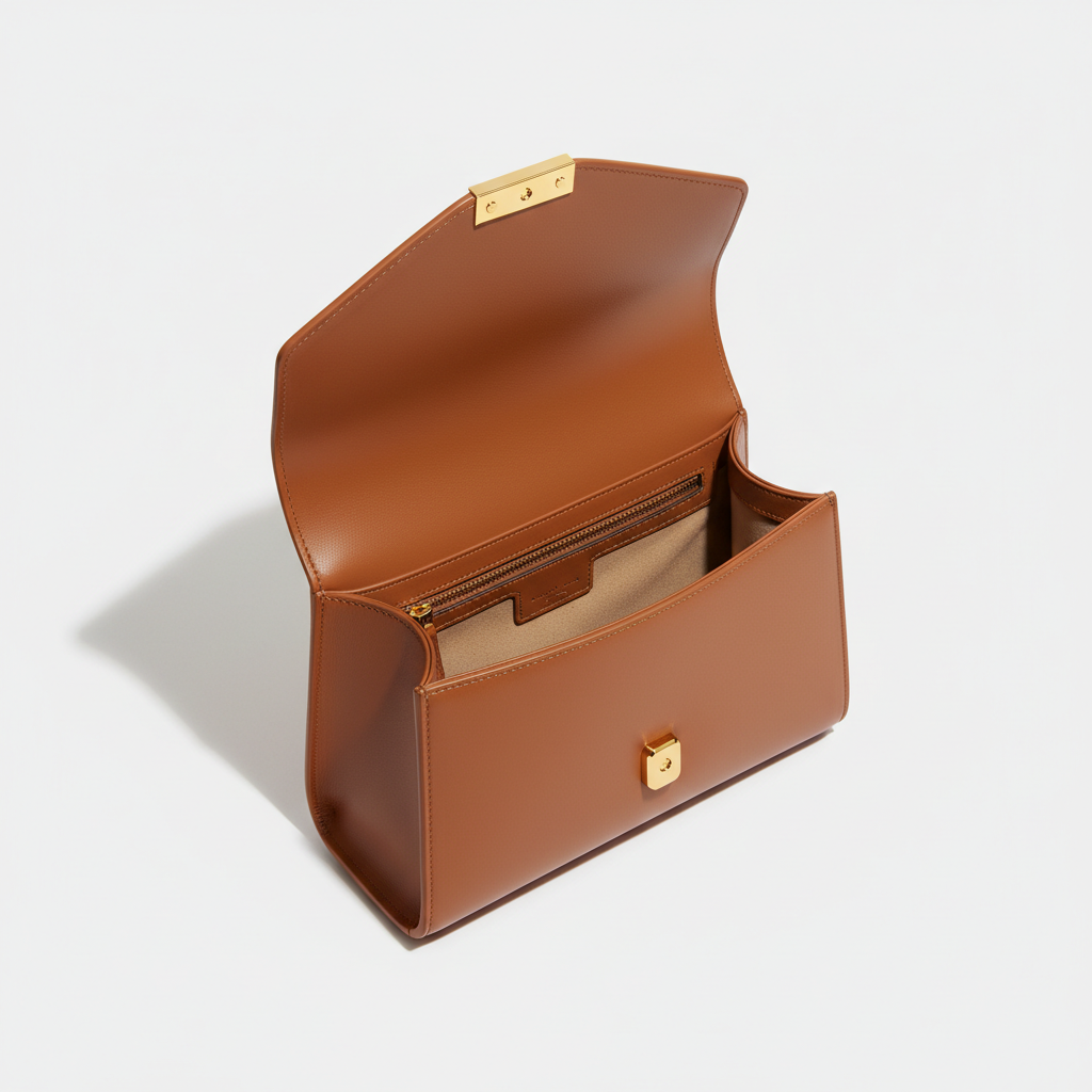 Elara Flap Shoulder Bag in Caramel - Open Interior View