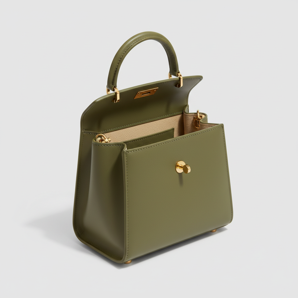 Celeste Top Handle Mini Bag in Olive Green - Open Interior View
