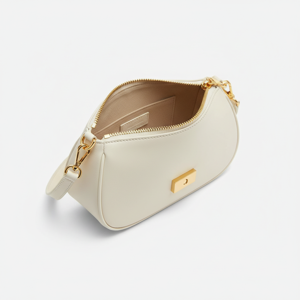 Aurora Mini Shoulder Bag in Cream White – Open Interior View