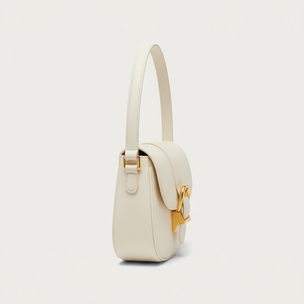 Stella Saddle Shoulder Bag in Ivory White – Side Profile View