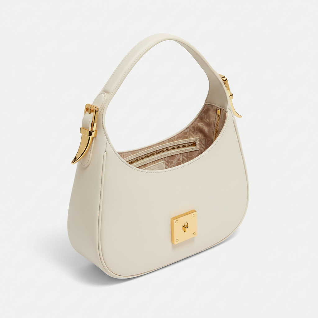 Le Gina Saddle Hobo — Ivory Open Interior View