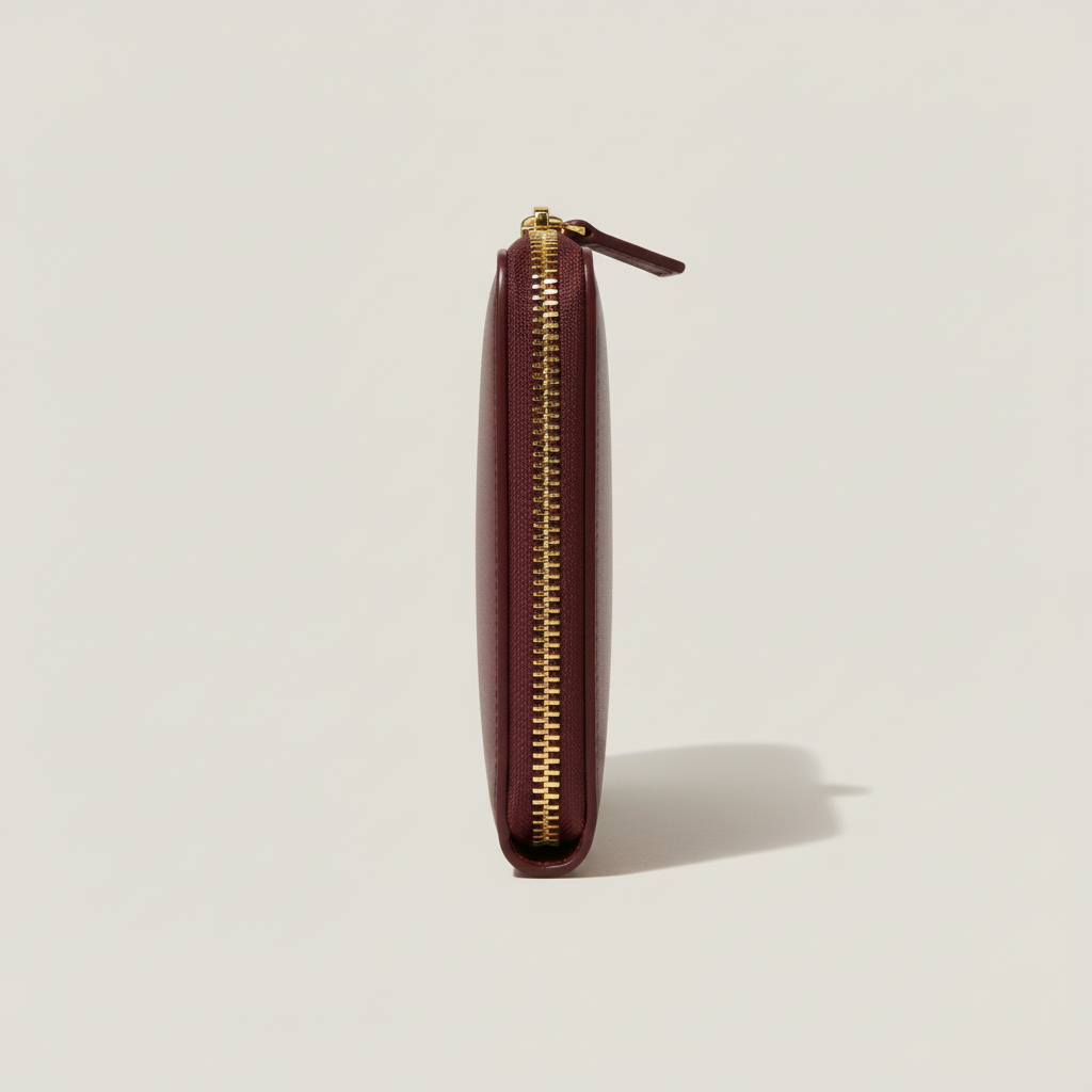 Amelia Zip Wallet Burgundy — Side Profile View