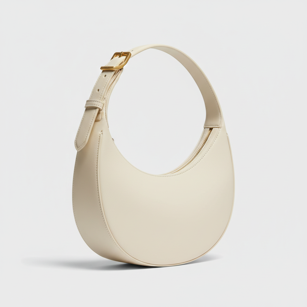 Luna Crescent Shoulder Bag Ivory – Front Angle View