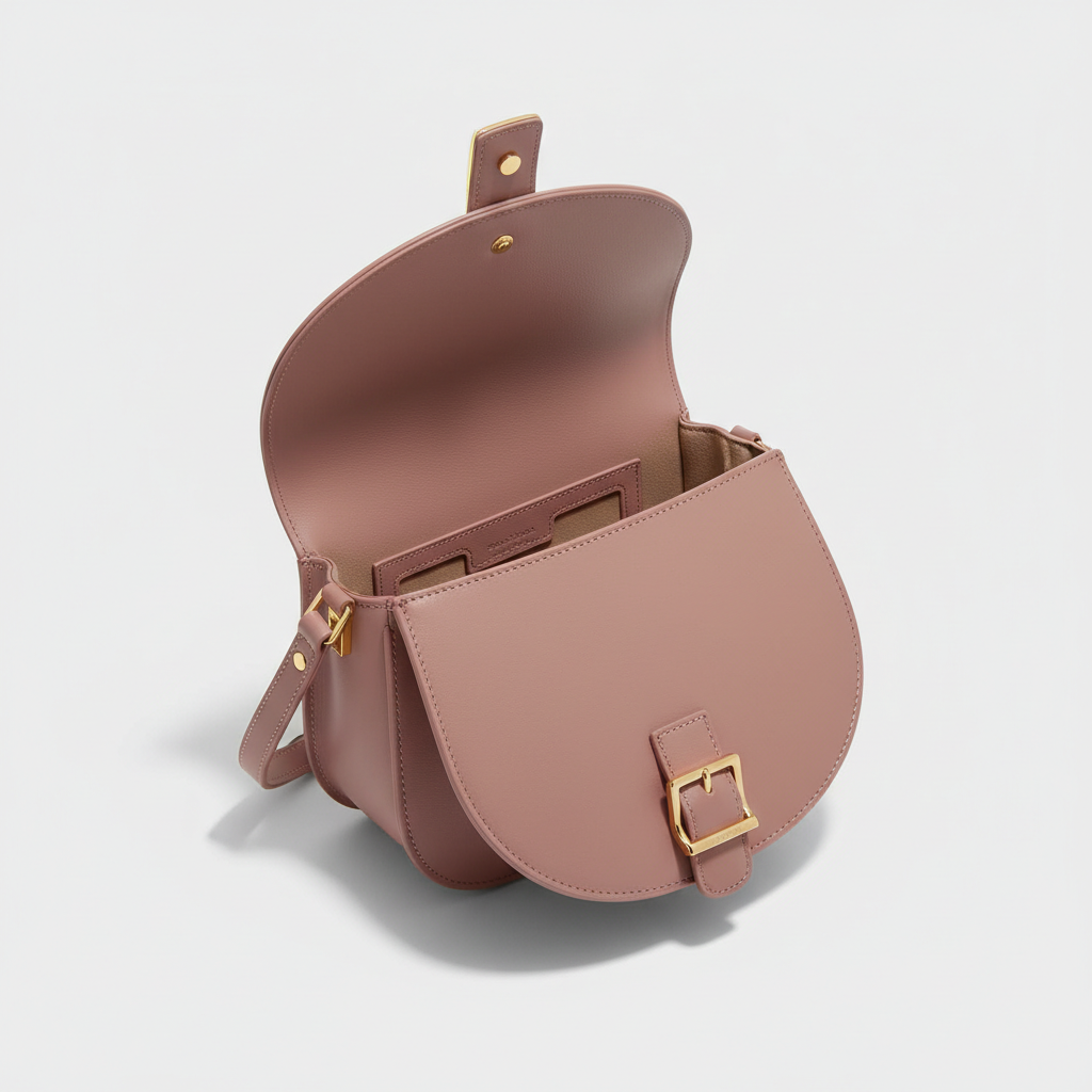 Stella Saddle Shoulder Bag in Dusty Rose – Open Interior View