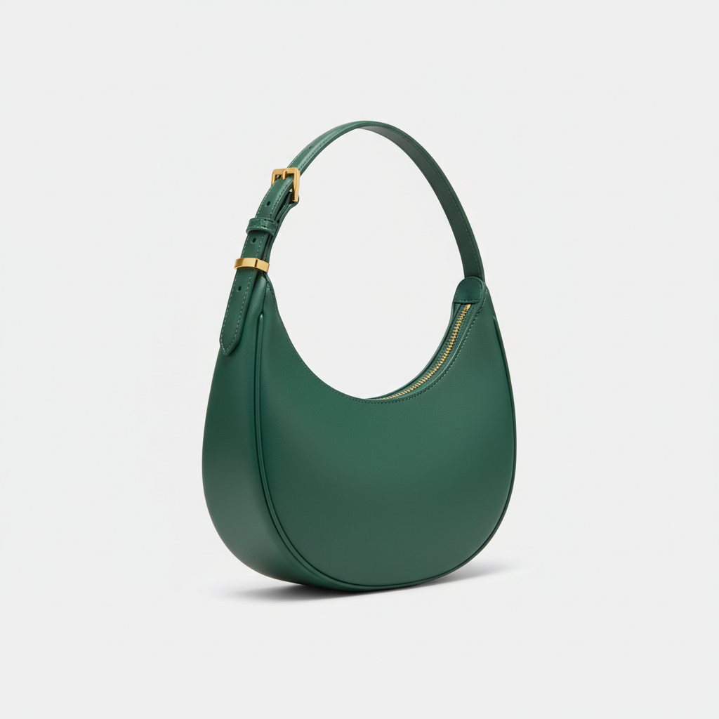 Le Gina Crescent Shoulder Bag — Petrol Green Front Angle View