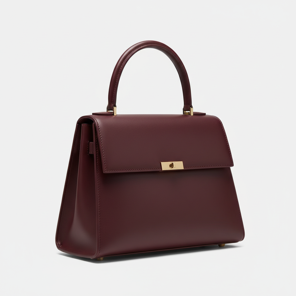 Noir Top Handle Satchel in Burgundy leather, front angle view