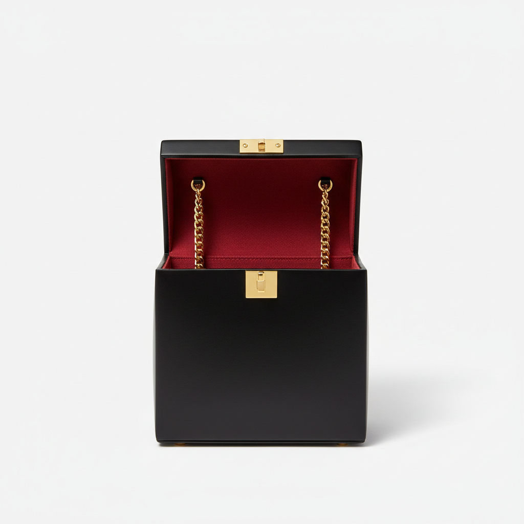 Stella Box Mini Bag in Black - Open Interior View