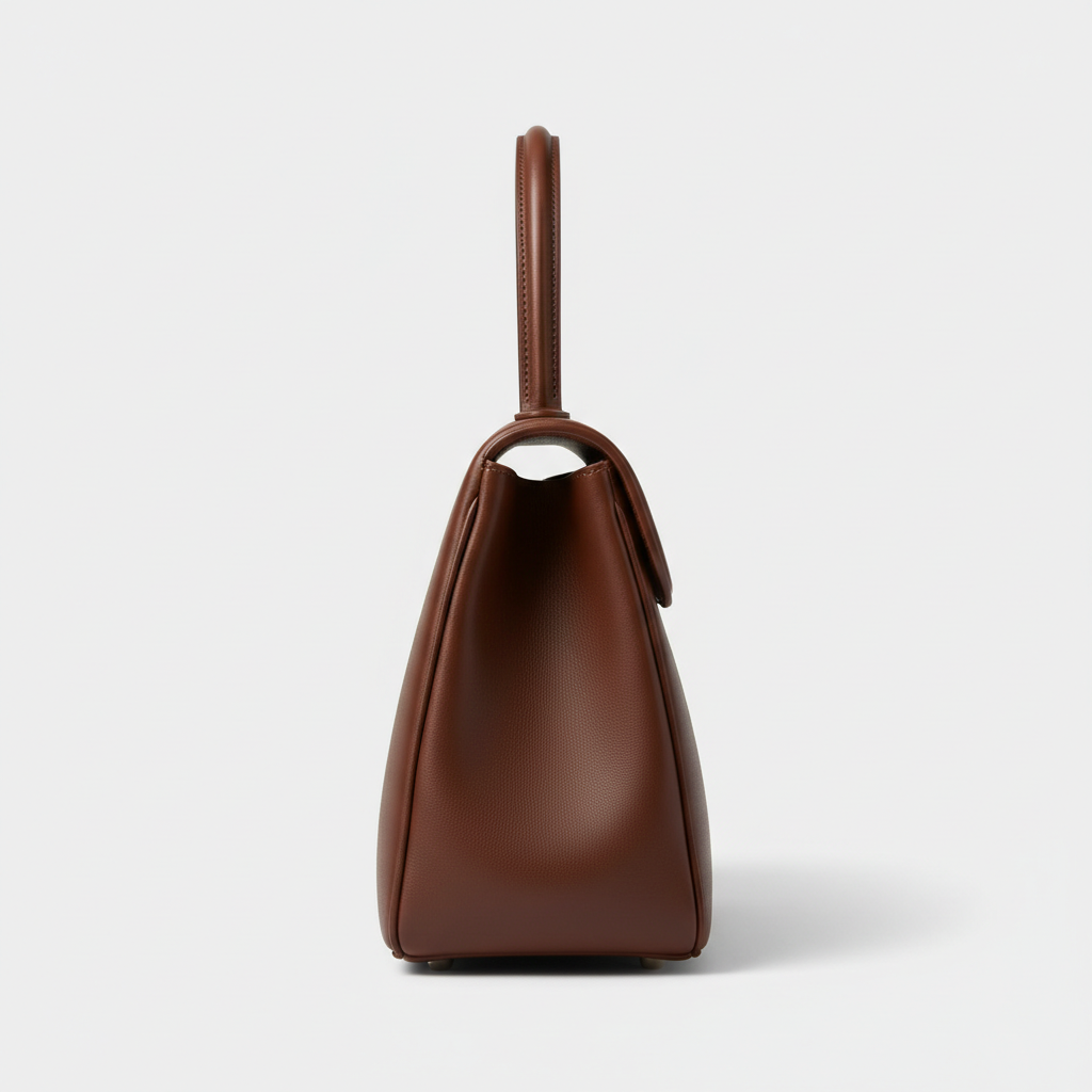 Noir Top Handle Satchel in Chocolate Brown leather, side profile view