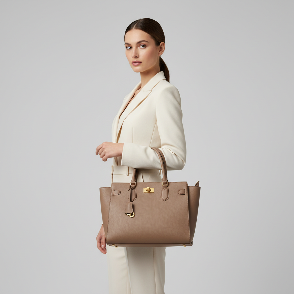 Emma Daily Work Bag - Taupe - Model Shot