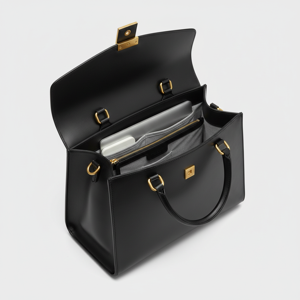 Victoria Executive Tote – Black – Open Interior View