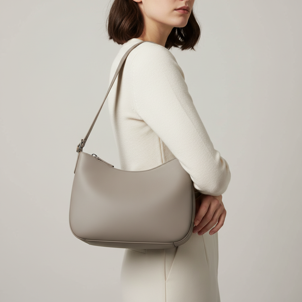 Nova Everyday Shoulder Bag in Stone Grey - Female Model Carrying Bag