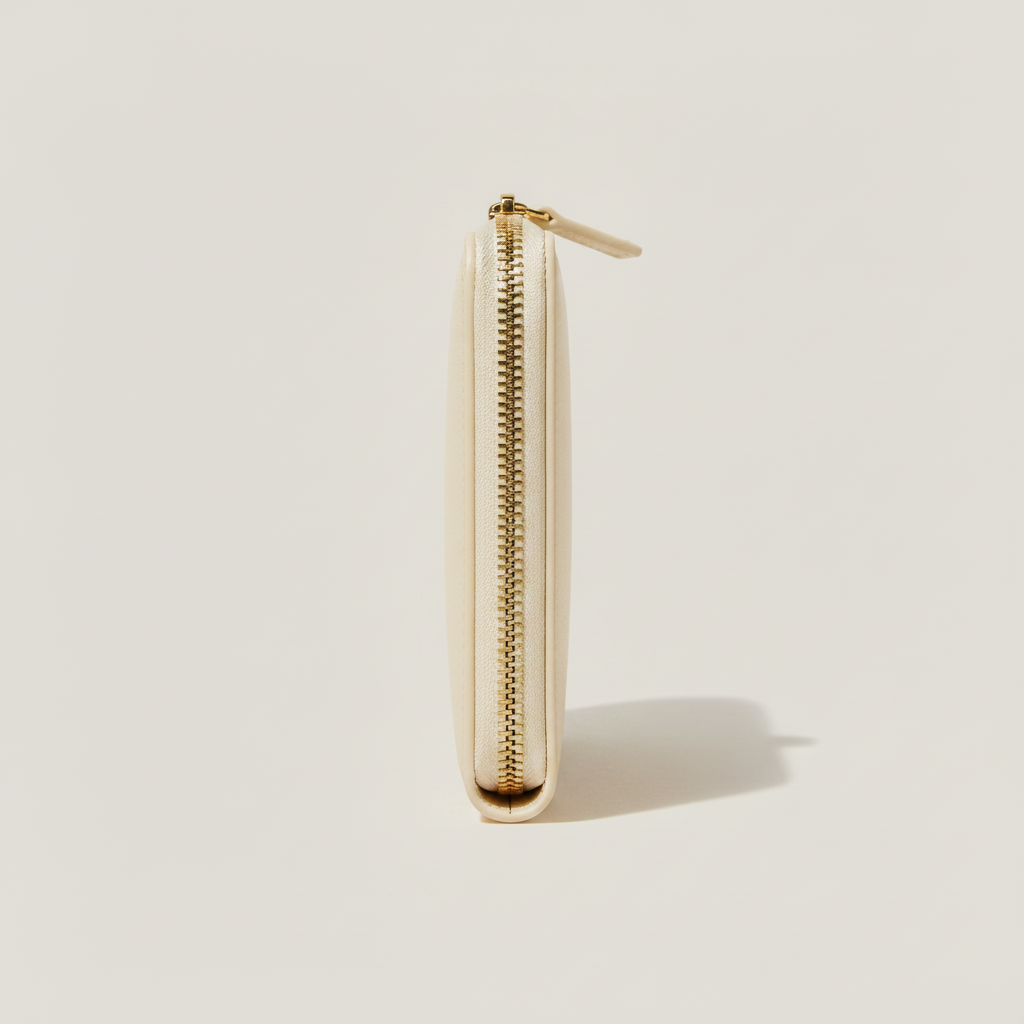 Amelia Zip Wallet Ivory — Side Profile View