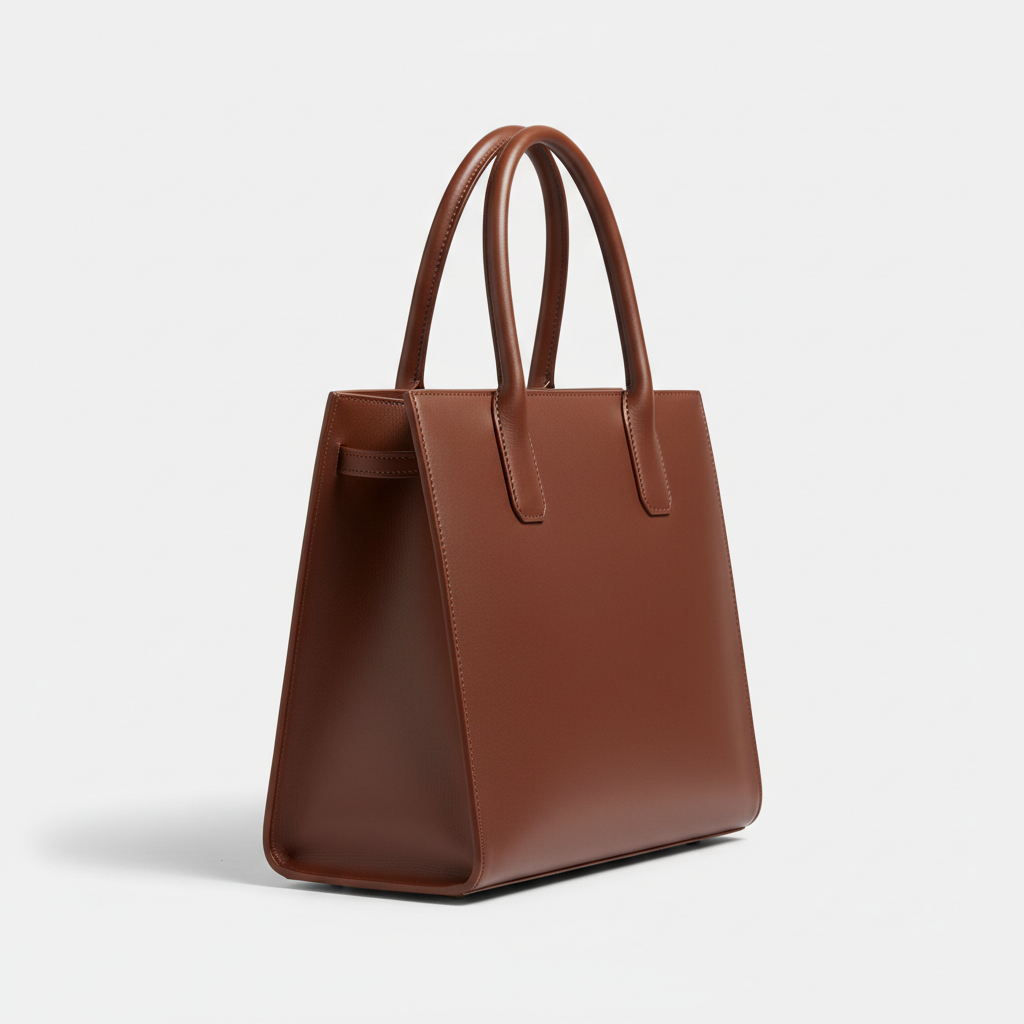 Noir Executive Tote in Chocolate Brown leather, side profile view