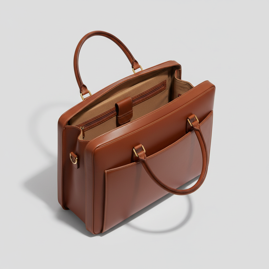 Atlas Executive Briefcase in Brown — Open Interior View