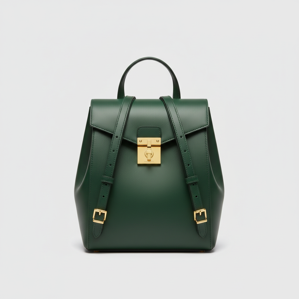 Noir Signature Backpack in Forest Green leather, hero front view