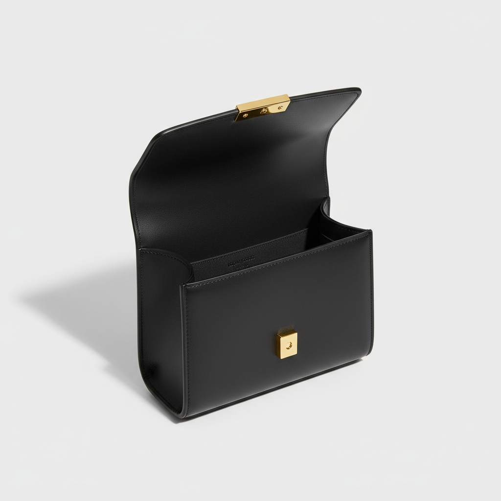 Celeste Compact Shoulder Bag in Matte Black – Open Interior View