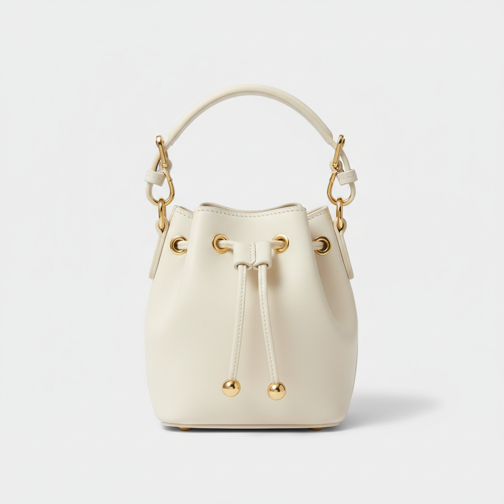 Petite Drawstring Mini Bag in Ivory - Hero Front View