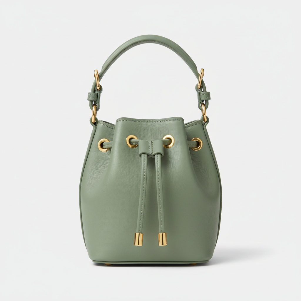 Petite Drawstring Mini Bag in Sage Green - Hero Front View