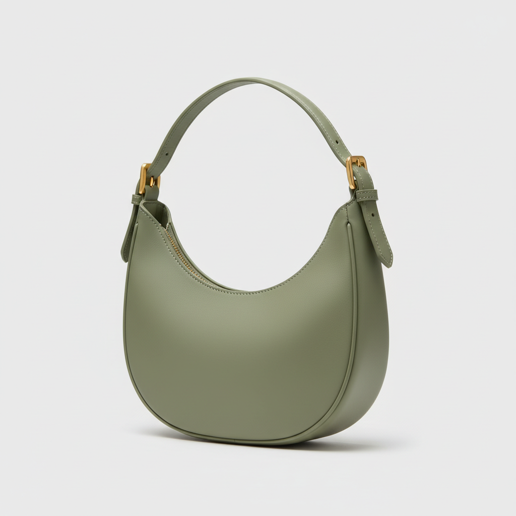 Luna Crescent Shoulder Bag Sage Green – Front Angle View