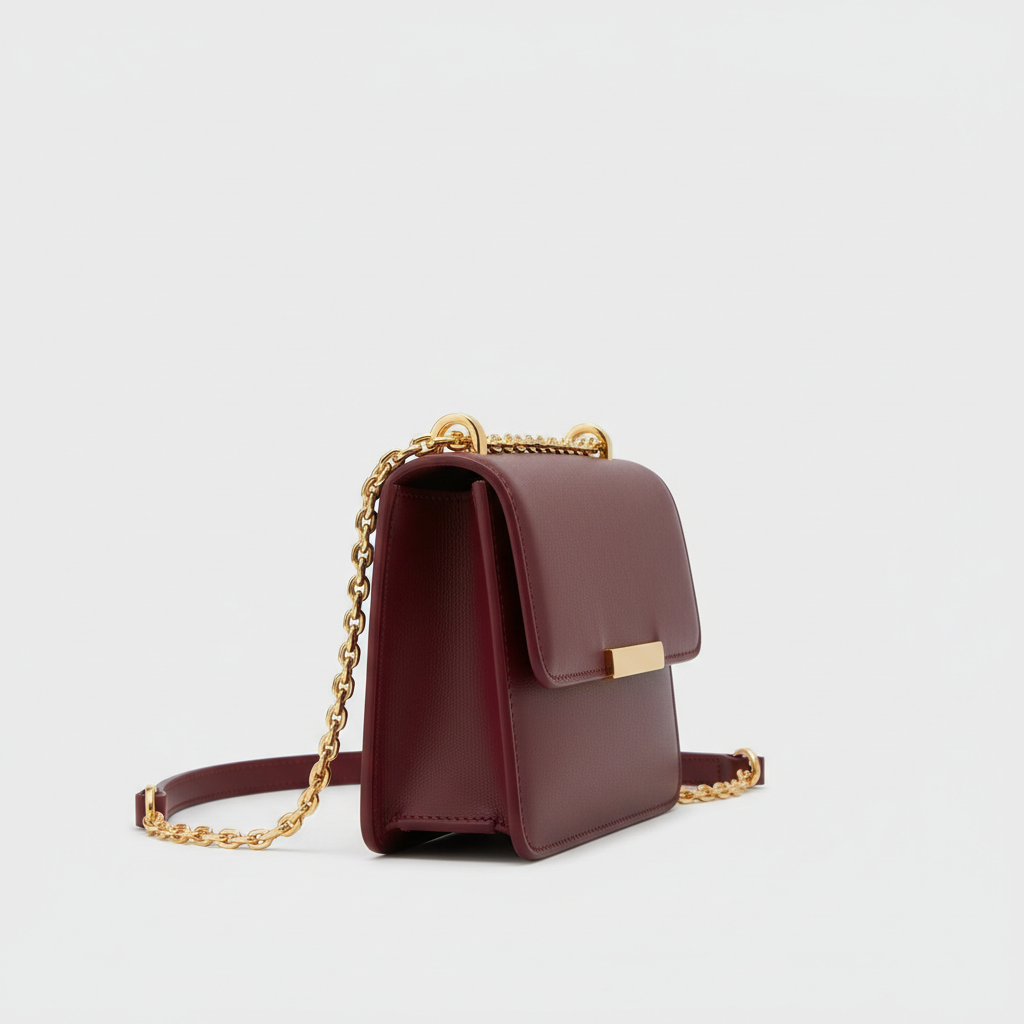 Le Nova Compact Crossbody – Burgundy – Side Profile View