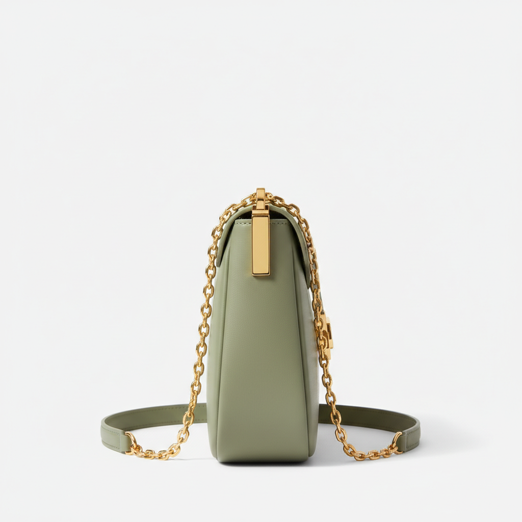 Le Gina Half Moon Bag — Sage Green Side Profile View