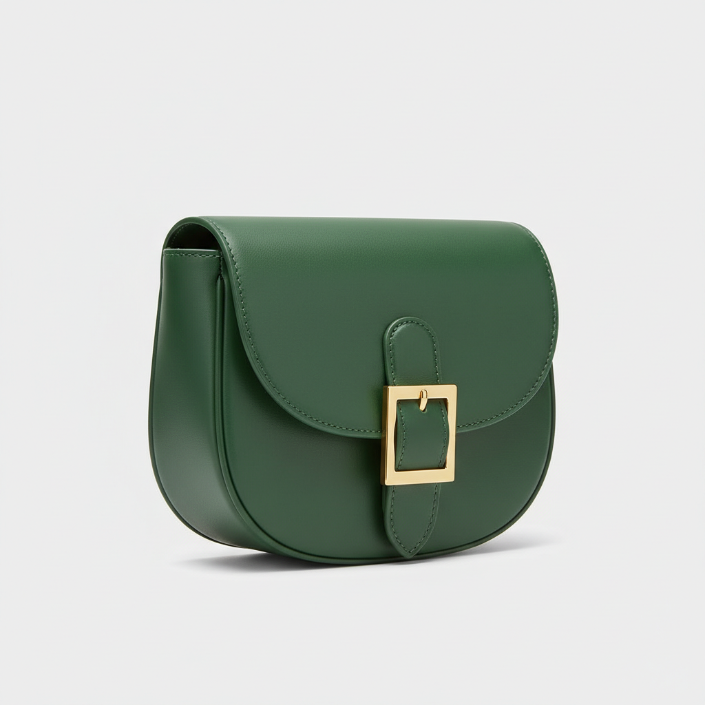 Stella Saddle Shoulder Bag in Forest Green – Front Angle View