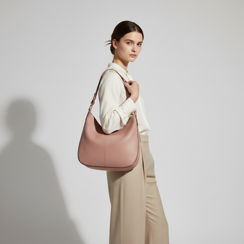 Aria Hobo Shoulder Bag in Dusty Rose – Female Model