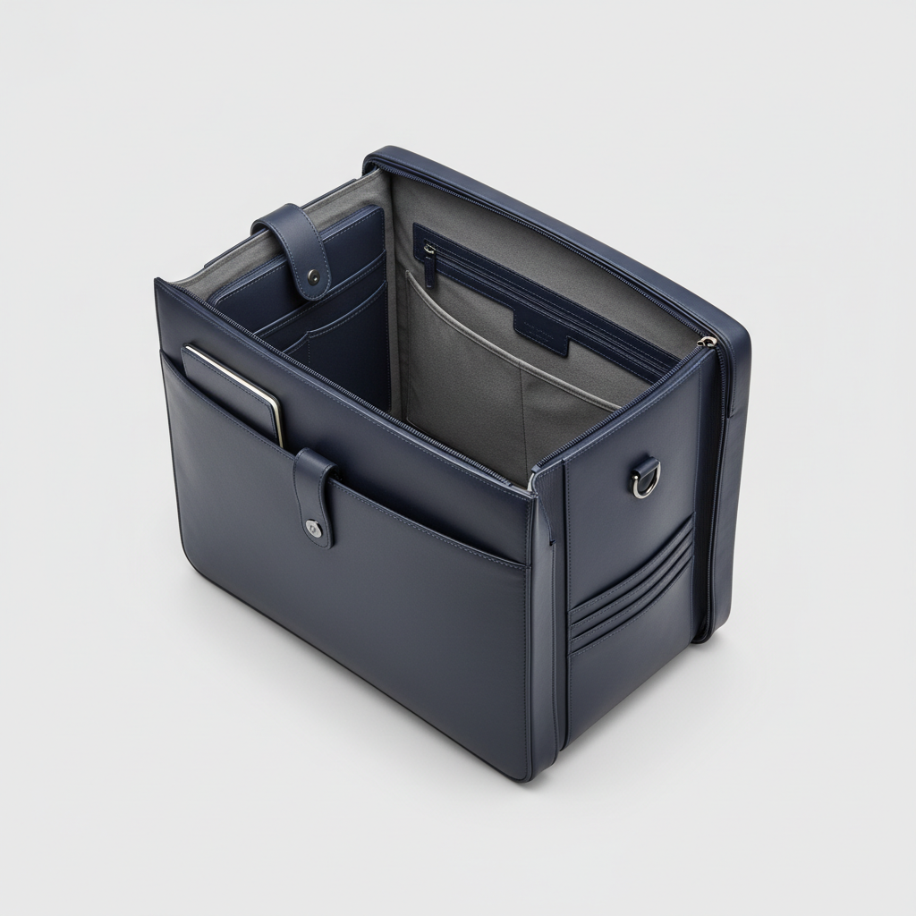 Atlas Executive Briefcase - Navy Blue - Open Interior View