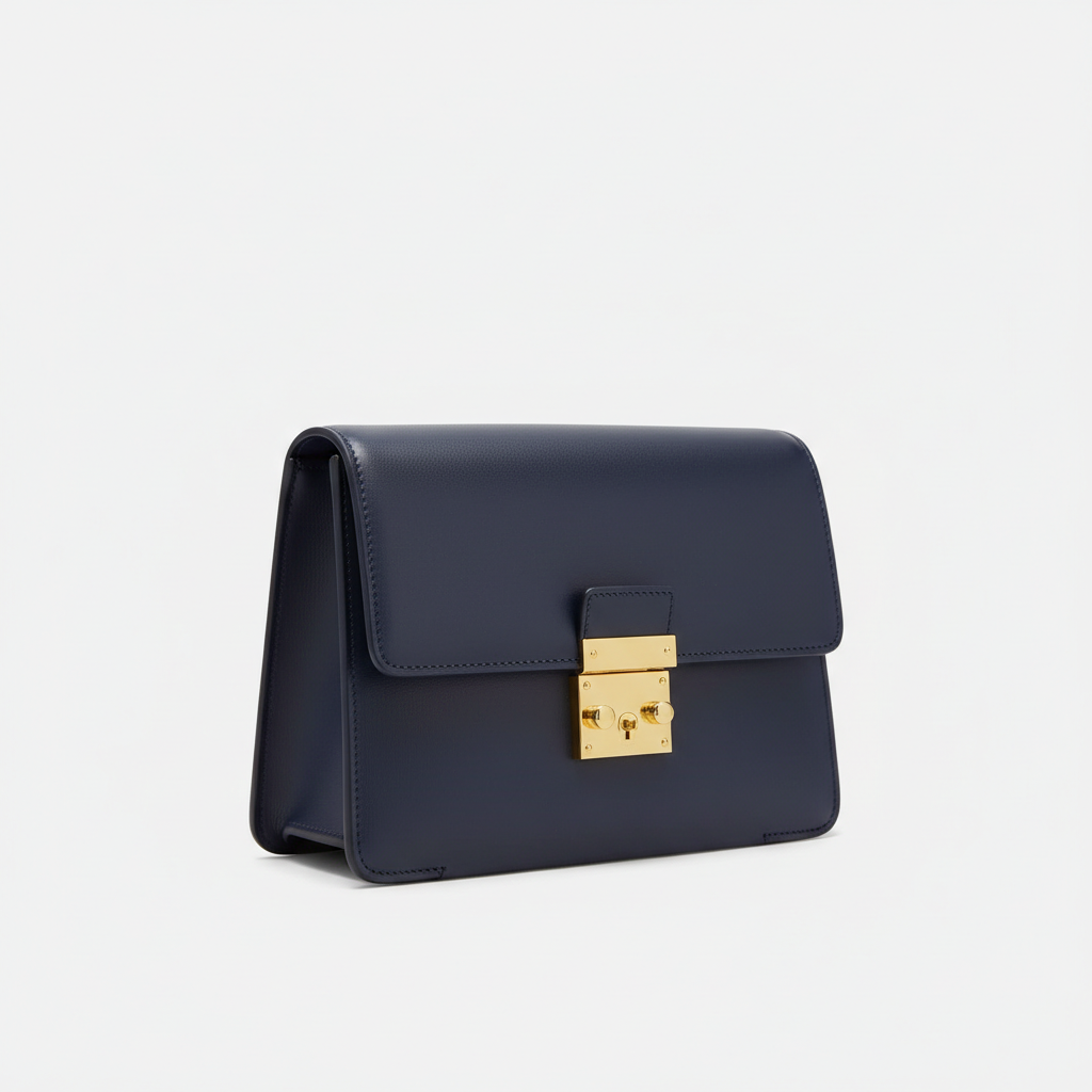 Elara Flap Shoulder Bag in Navy Blue - Front Angle View