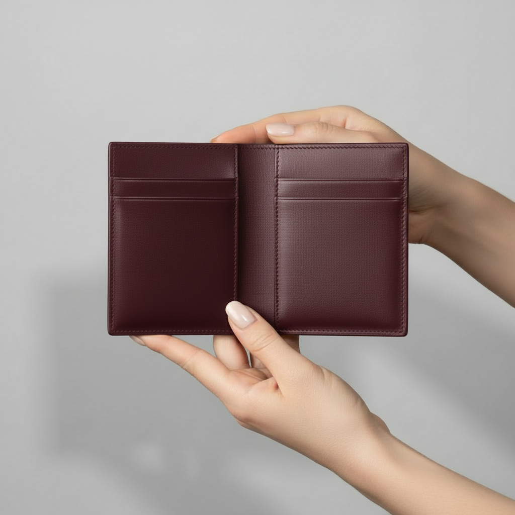 Celeste Passport Holder Burgundy — Model Shot