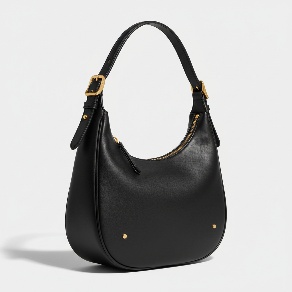 Le Gina Saddle Hobo — Black Front Angle View