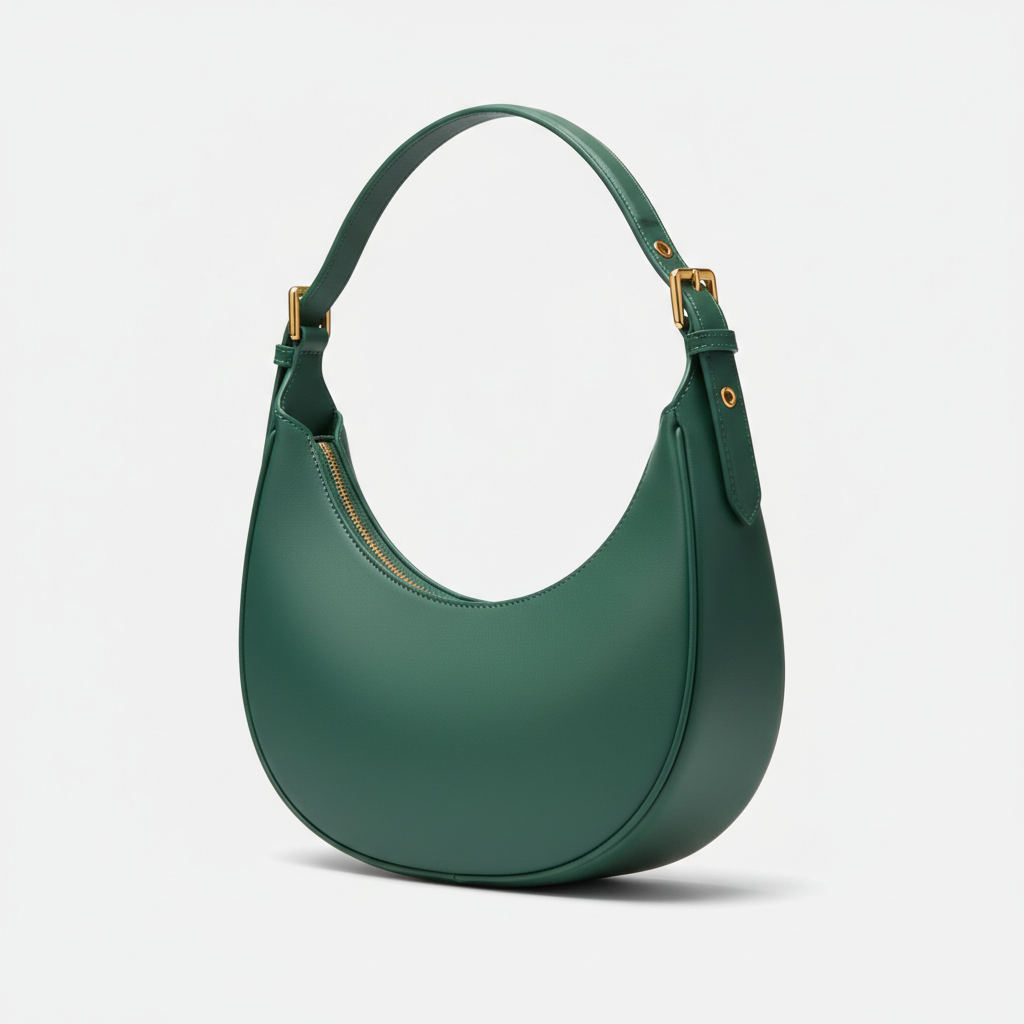 Le Gina Crescent Shoulder Bag — Petrol Green Side Profile View
