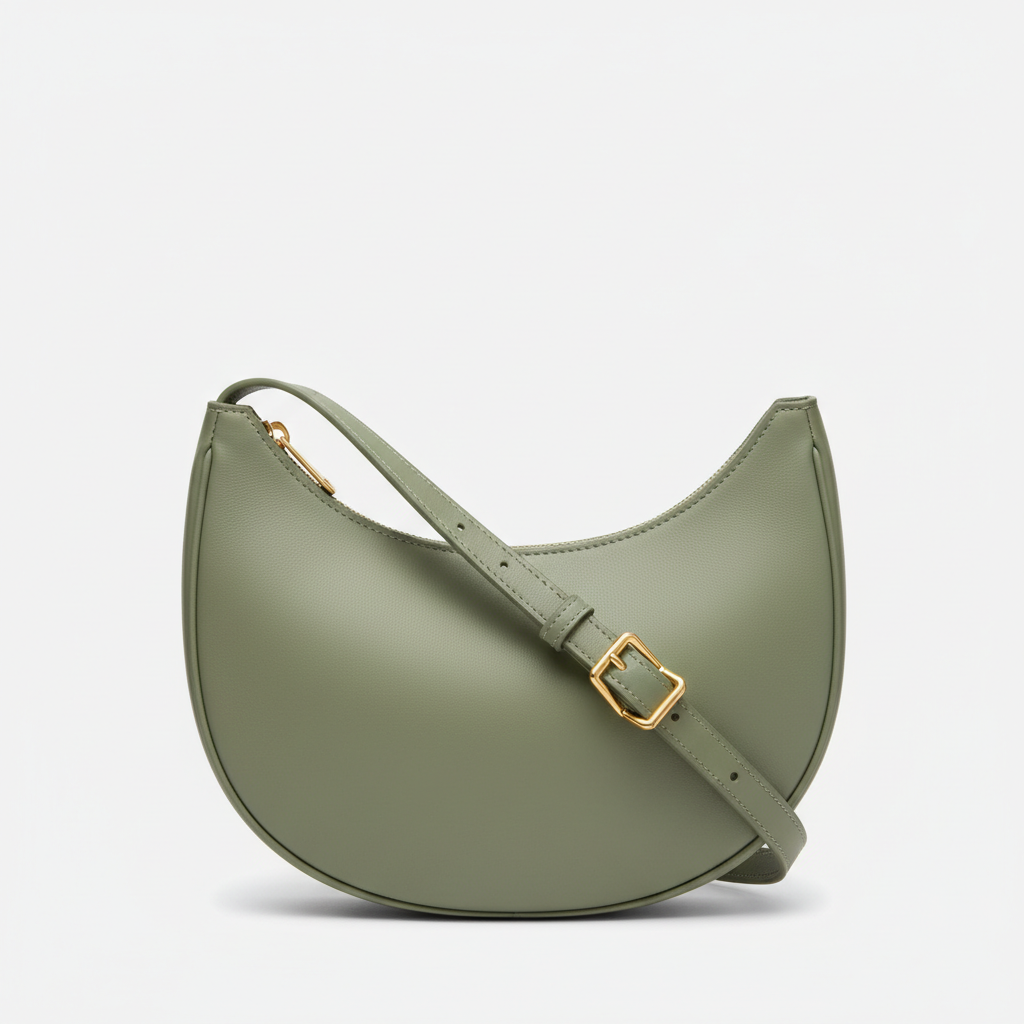 Luna Crescent Shoulder Bag Sage Green – Hero Front View