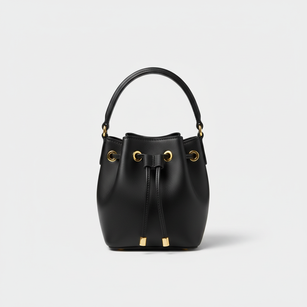 Petite Drawstring Mini Bag in Black - Hero Front View