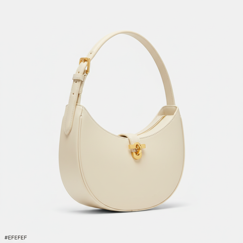 Le Gina Half Moon Bag — Ivory Front Angle View