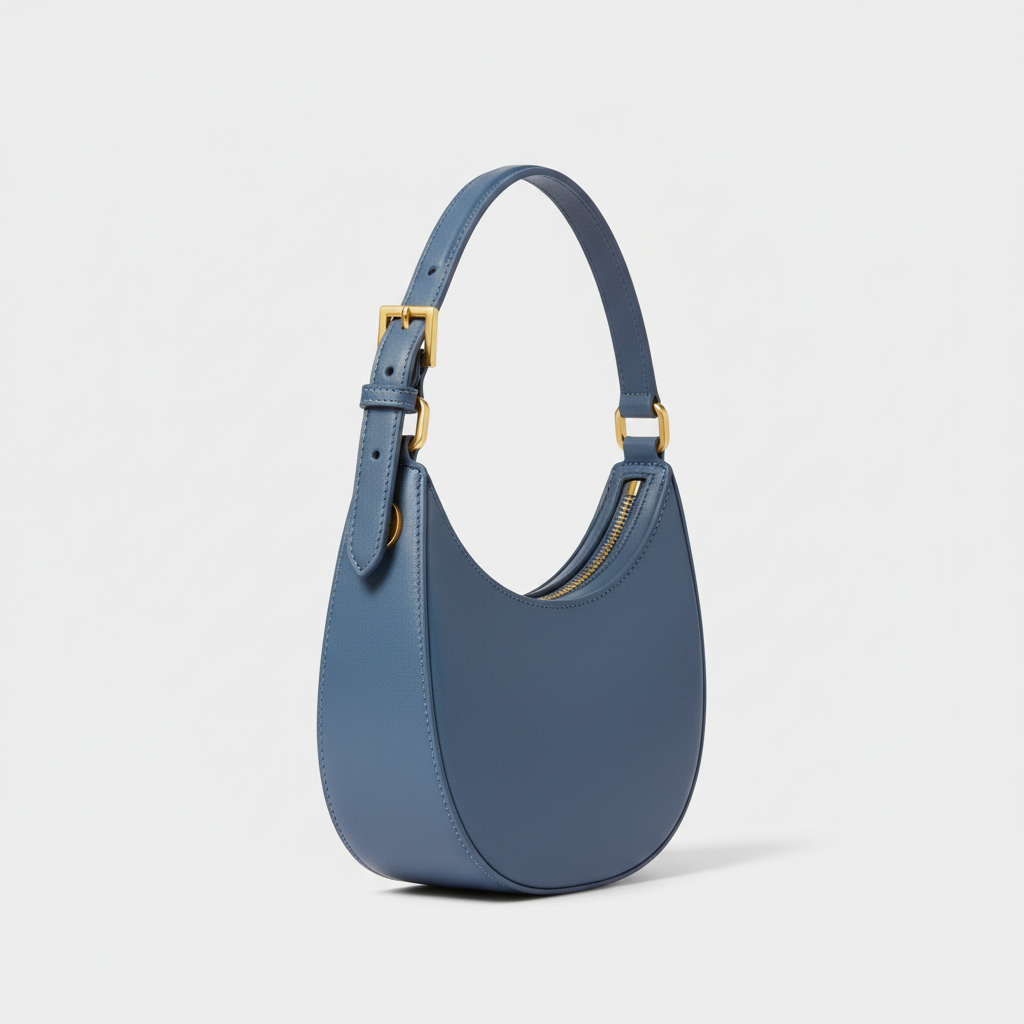 Le Gina Mini Crescent — Blue Denim Side Profile View