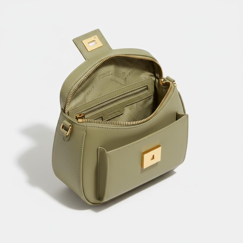 Le Gina Mini Crescent — Almond Green Open Interior View
