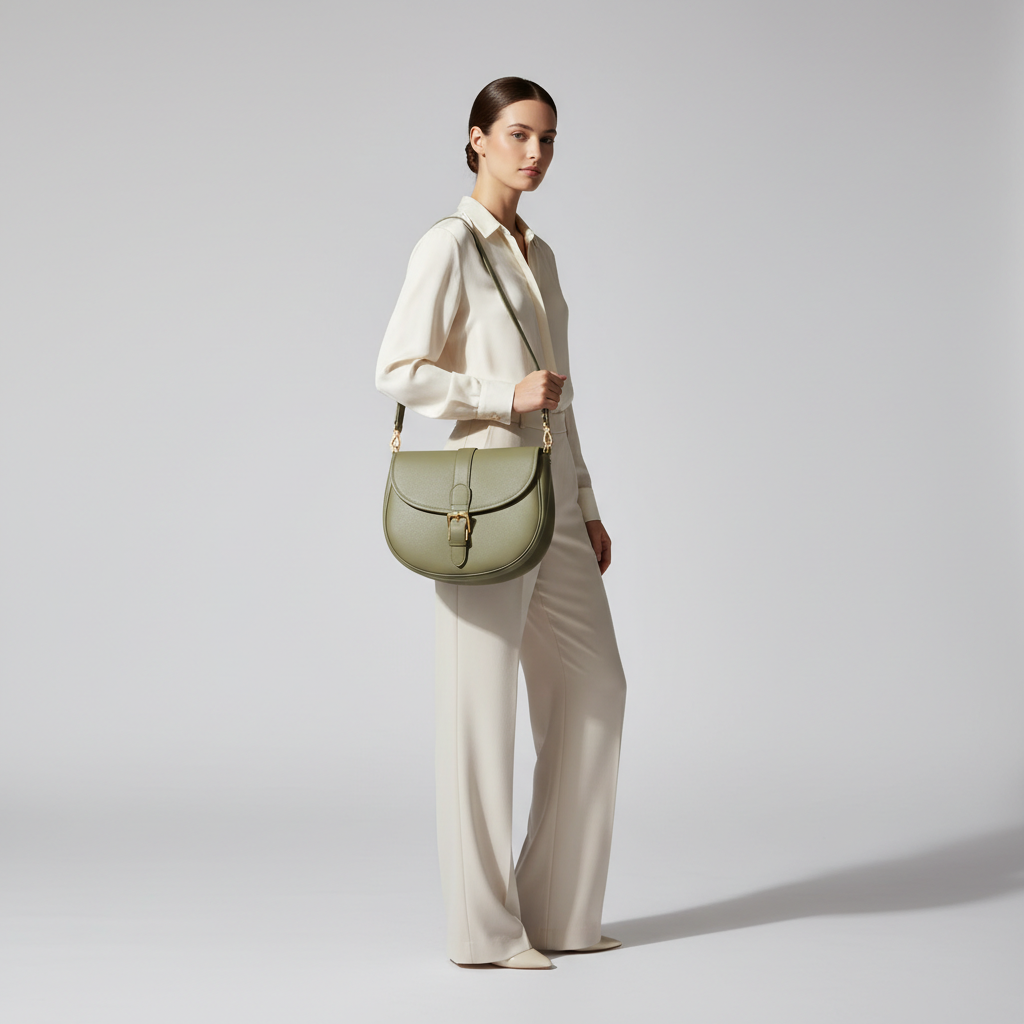 Le Gina Saddle Hobo — Almond Green Female Model