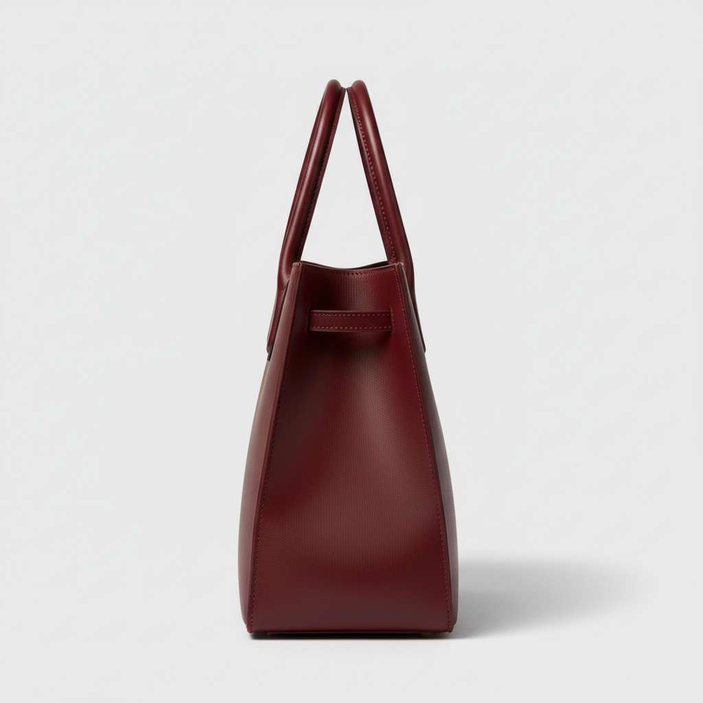 Noir Executive Tote in Burgundy leather, side profile view
