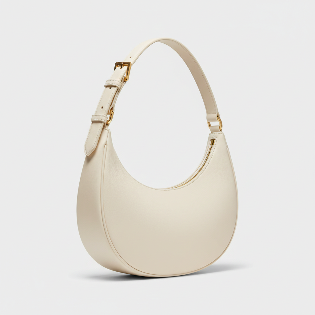Noir Crescent Shoulder Bag in Ivory leather, front angle view