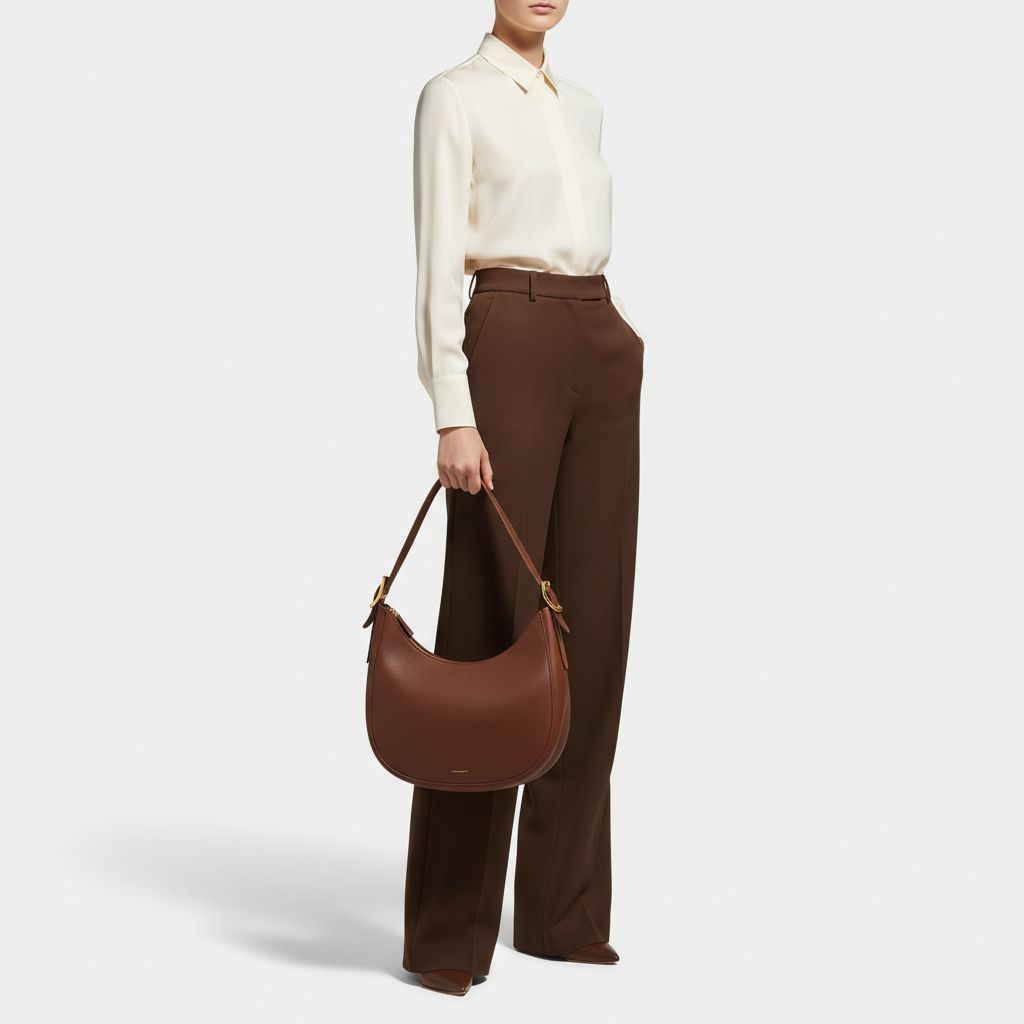 Le Gina Saddle Hobo — Chocolate Brown Female Model