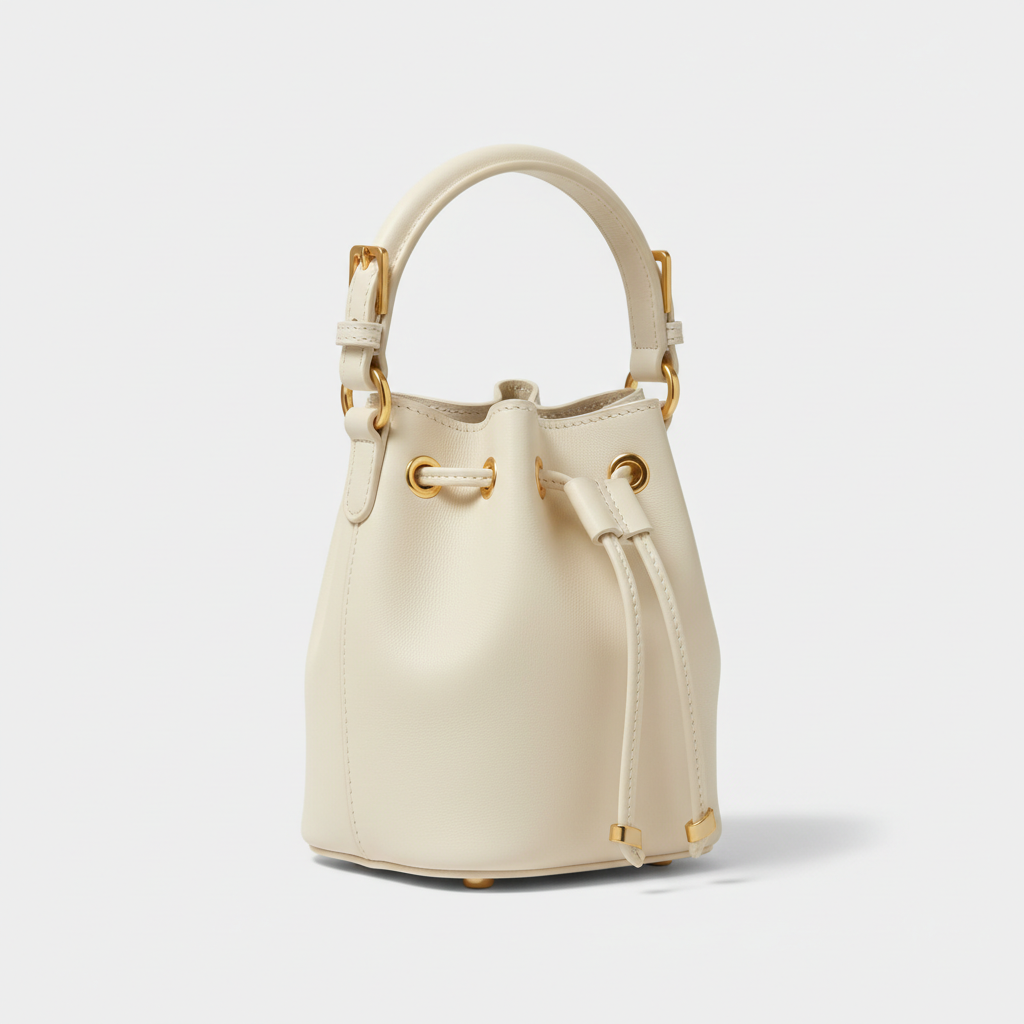 Petite Drawstring Mini Bag in Ivory - Front Angle View