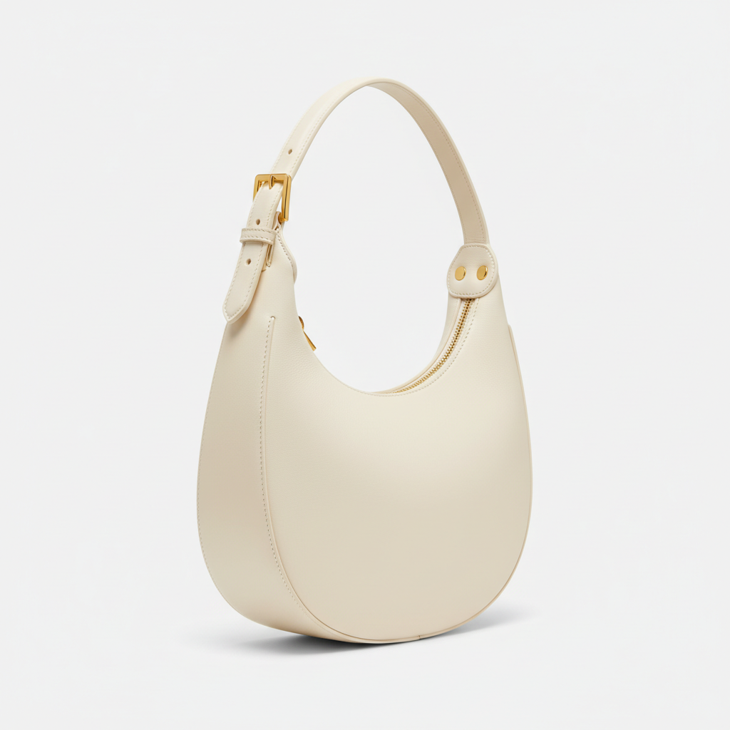 Le Gina Saddle Hobo — Ivory Front Angle View