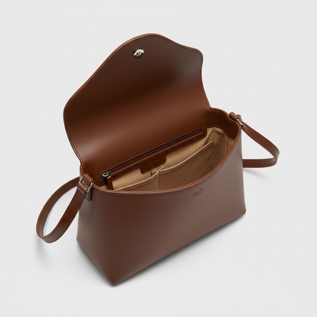 Nova Everyday Shoulder Bag in Chocolate Brown - Open Interior View