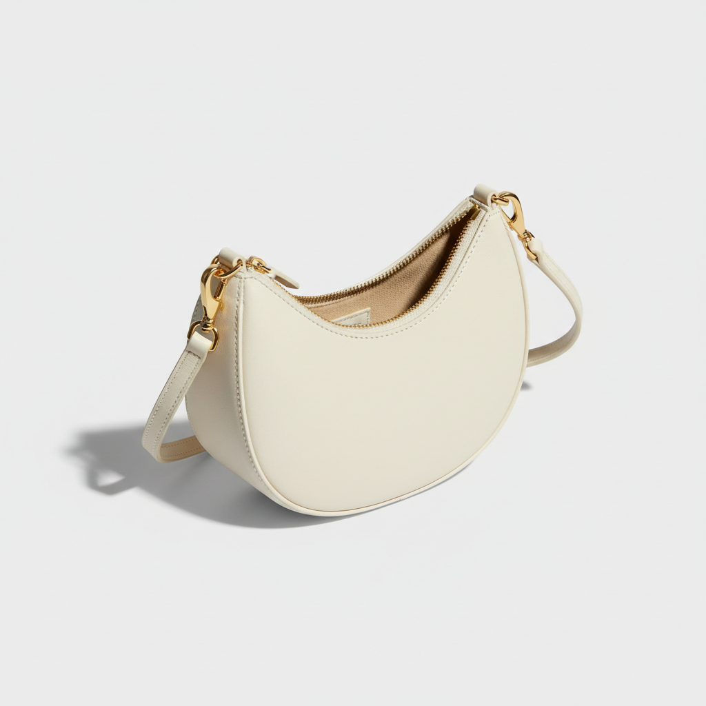 Aria Crescent Mini Bag in Cream - Open Interior View