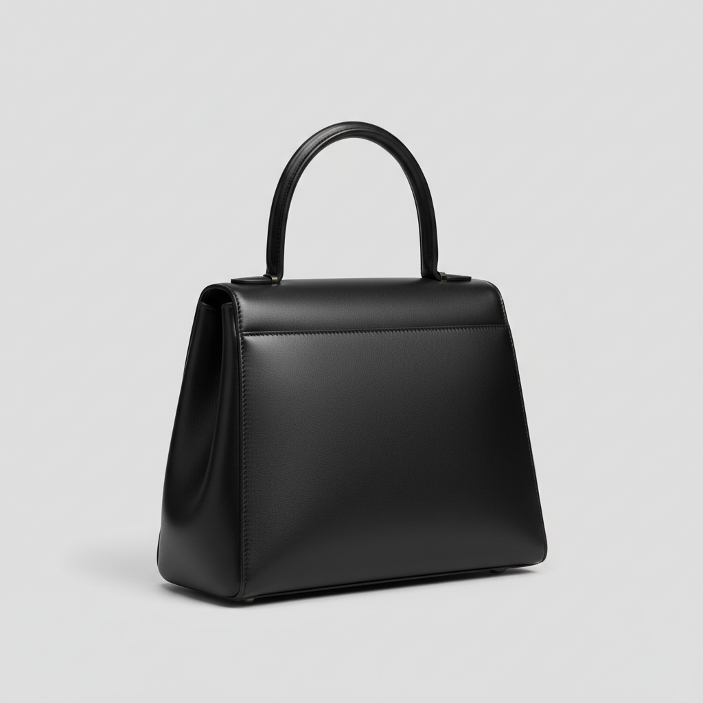 Noir Top Handle Satchel in Black leather, front angle view