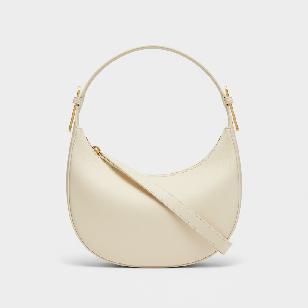 Luna Crescent Shoulder Bag Ivory – Hero Front View