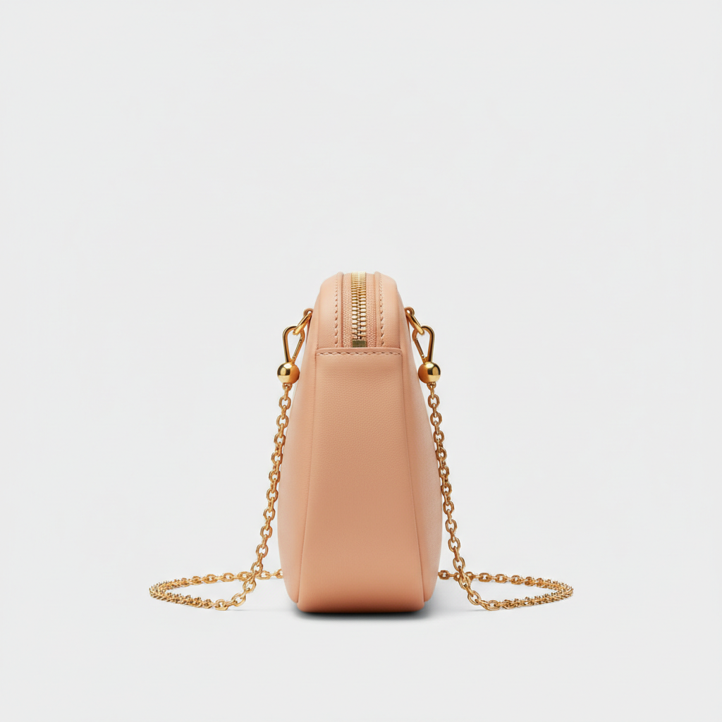 Aurora Mini Shoulder Bag in Soft Peach – Side Profile View