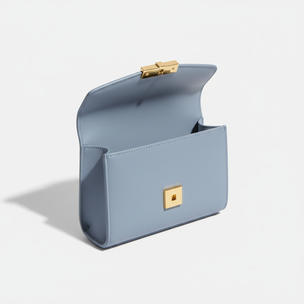 Luna Flap Mini Bag in Powder Blue - Open Interior View